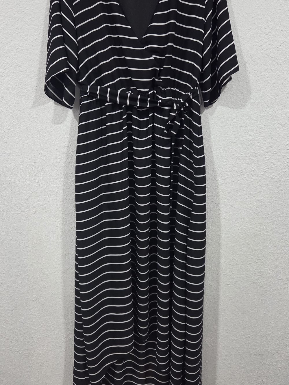Black and White Striped Wrap Maxi Dress - Women A Dip Of Darling Size Medium